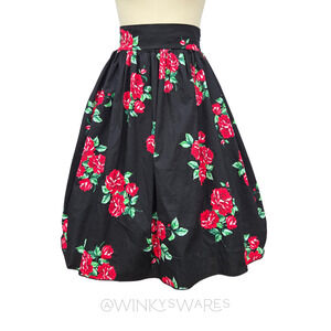 Vintage Floral Midi Full Skirt Size S Retro Pin Up Rockabilly Gothabilly Goth